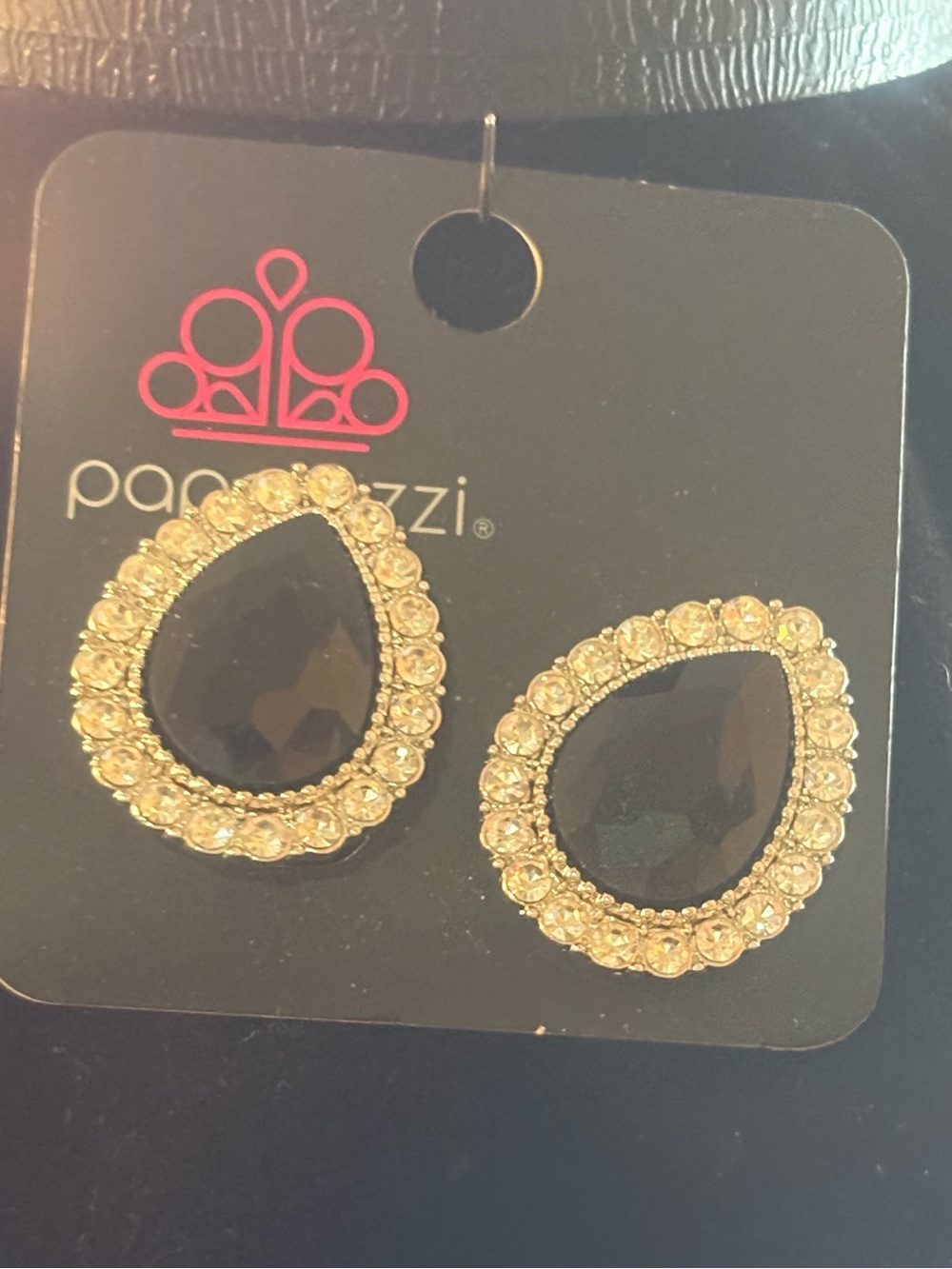 Paparazzi Black Teardrop Rhinestone Frame Earrings- clip on style